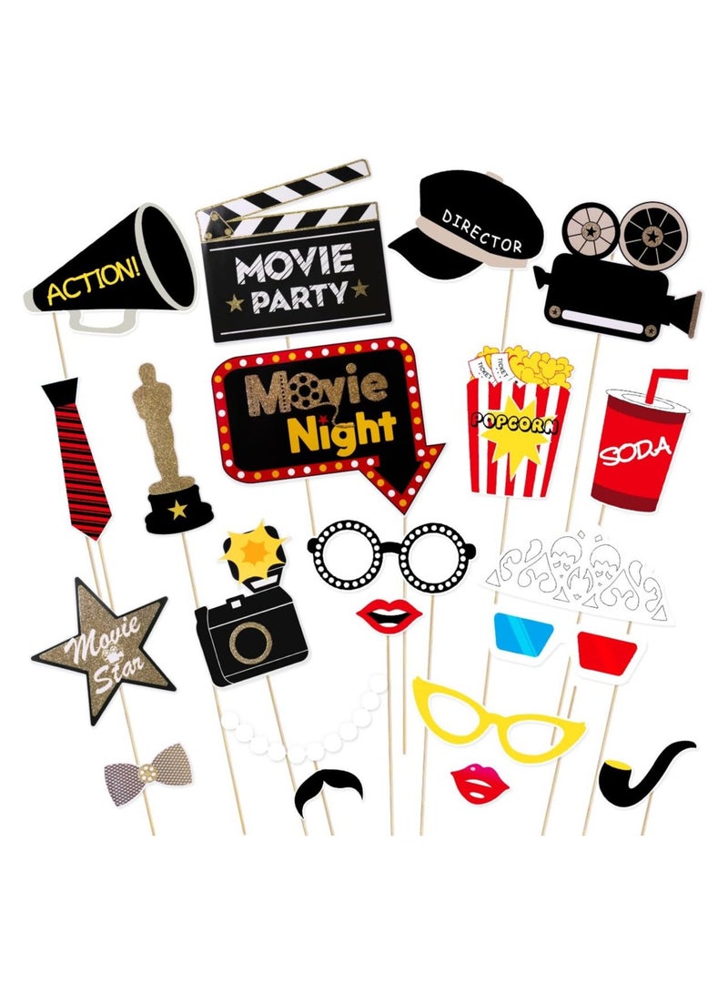Hollywood Photo Booth Props Kit Movie Night Photo Booth Props Hollywood Props Wedding Birthday Anniversary Party Supplies Pack of 21