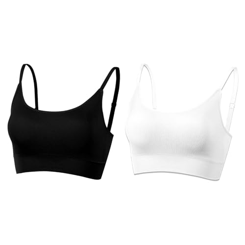 AMRIY Womens Sports Bras for Women Light Support Padded Workout Bras for Women Supportive Seamless Women's Wireless Yoga Bra Black White,M - Image 1
