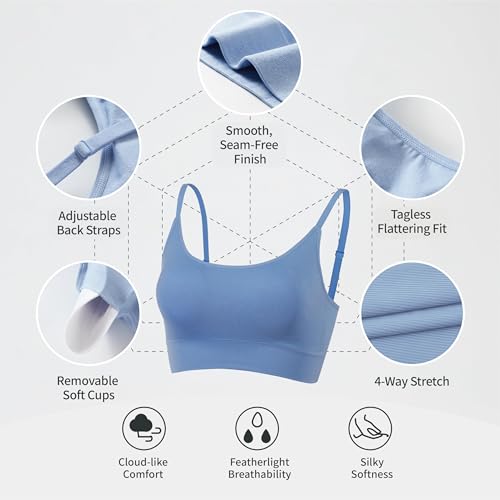 AMRIY Womens Sports Bras for Women Light Support Padded Workout Bras for Women Supportive Seamless Women's Wireless Yoga Bra Black White,M - Image 4