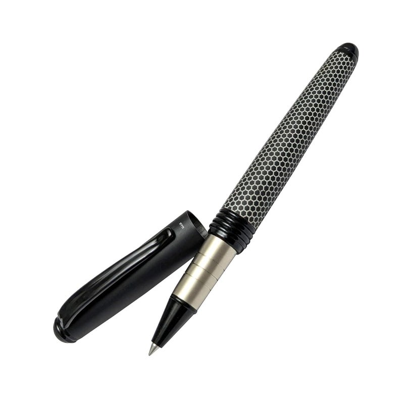 UJJi Honeycomb Pattern Black Matte Roller Ball Pen - Image 1