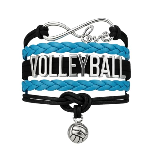 Infinity Collection Sportybella Volleyball Bracelet, Black and Blue Adjustable Infinity Love Charm Bracelet, Volleyball Jewelry and Accessories, Gift for Teens, Players, and Teams - Image 1