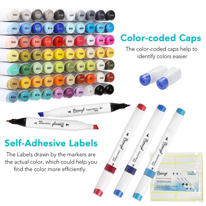 Bianyo 72 Colors Alcohol Markers Set, Dual Tip Fine & Chisel Art Markers with Purple Carry Case for Adult Coloring Books, Sketching, Blending & Drawing, Great for Artists, Beginners & Holiday Gifts - Image 4