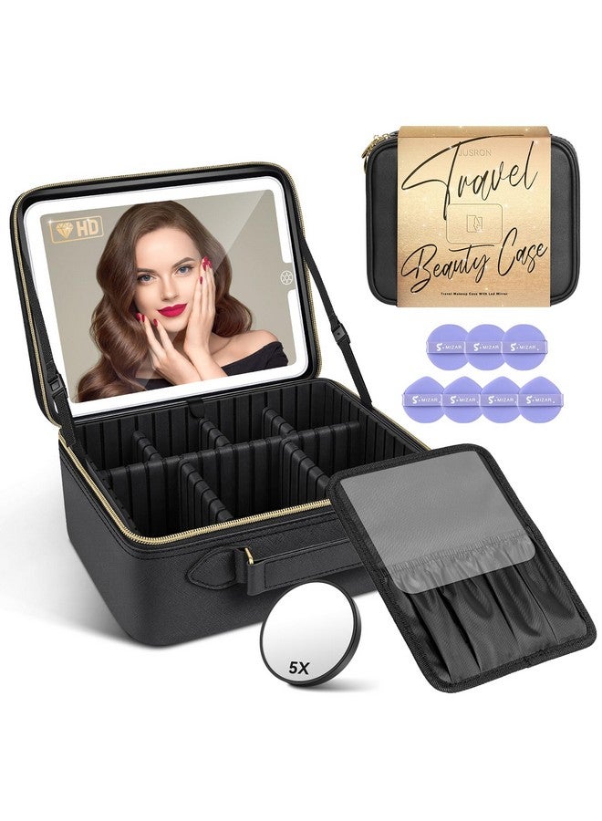 JUSRON Portable Makeup Artist Organizer Bag with Adjustable Dividers, Makeup Brush Holder Storage, Black, Large, High-end & Fashion - Image 1