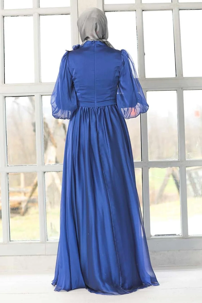 Neva Style Hijab Evening Dress - Flower Detailed Saks Hijab Evening Dress 21960SX