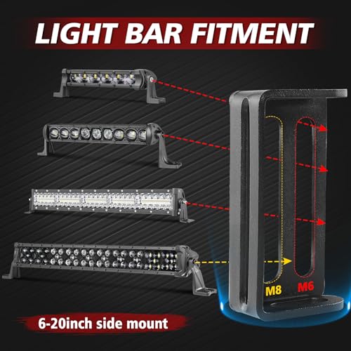 LTEODCHEW 6-30 Inch Single/Double Row LED Light Bar Front Hidden Behind Grille Mounting Brackets, Fit M6/M8 Side Mount Light Bars for F-150 Ranger RAM1500 Tocama Tundura GMC - Image 5