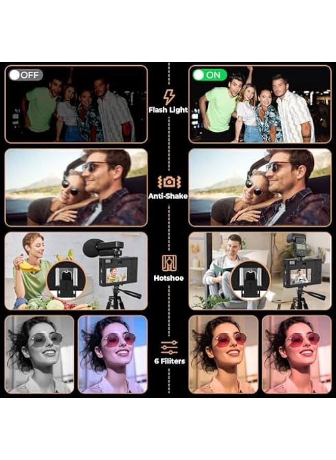 فولينيكس كاميرا رقمية، 5K 64MP، تركيز تلقائي، كاميرتان ذاتيتان للتصوير الشخصي/الفيديو، تقريب رقمي 18x، شاشة 3 بوصة، بطاقة ذاكرة 32 جيجابايت، كاميرا رقمية مدمجة للمبتدئين، المراهقين، البالغين  - Image 5