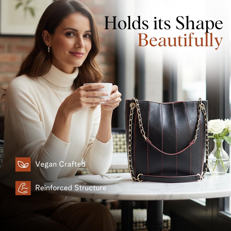 rofozzi Vegan Leather Purses for Women, Faux Leather Handbags for Women, Bucket Purse, Top Handle Bag - Image 4