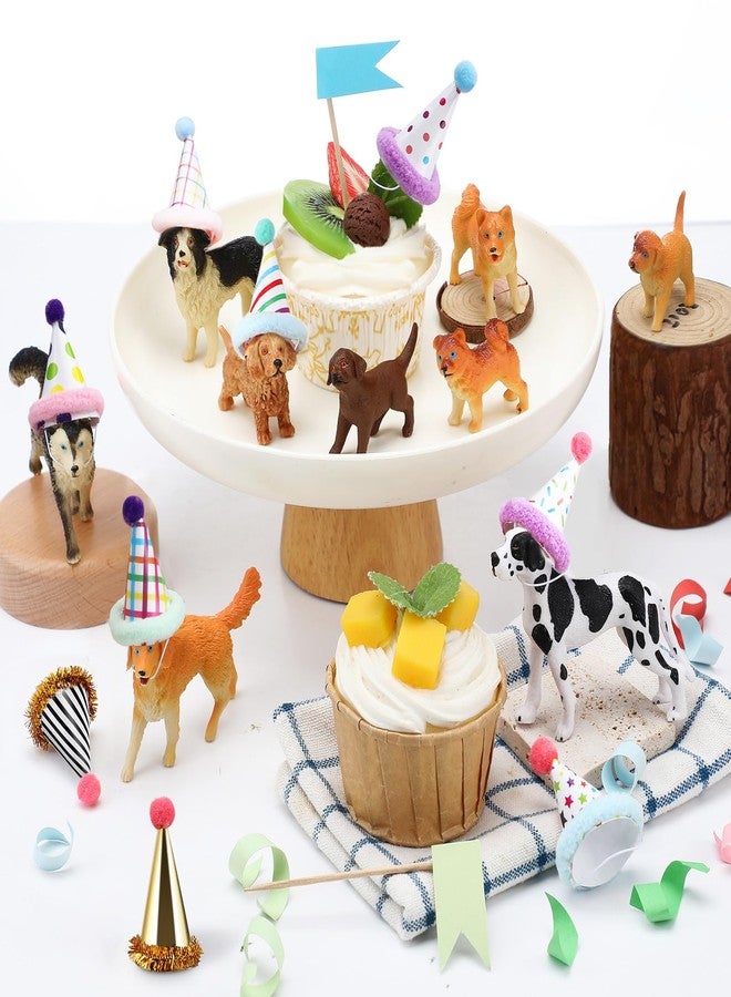 Colingmill 18 Pcs Dog Birthday Party Decorations Mini Birthday Hat Animal Figure Model Cake Toppers with Mini Hat for Birthday Party, Animals Themed Party - Image 1