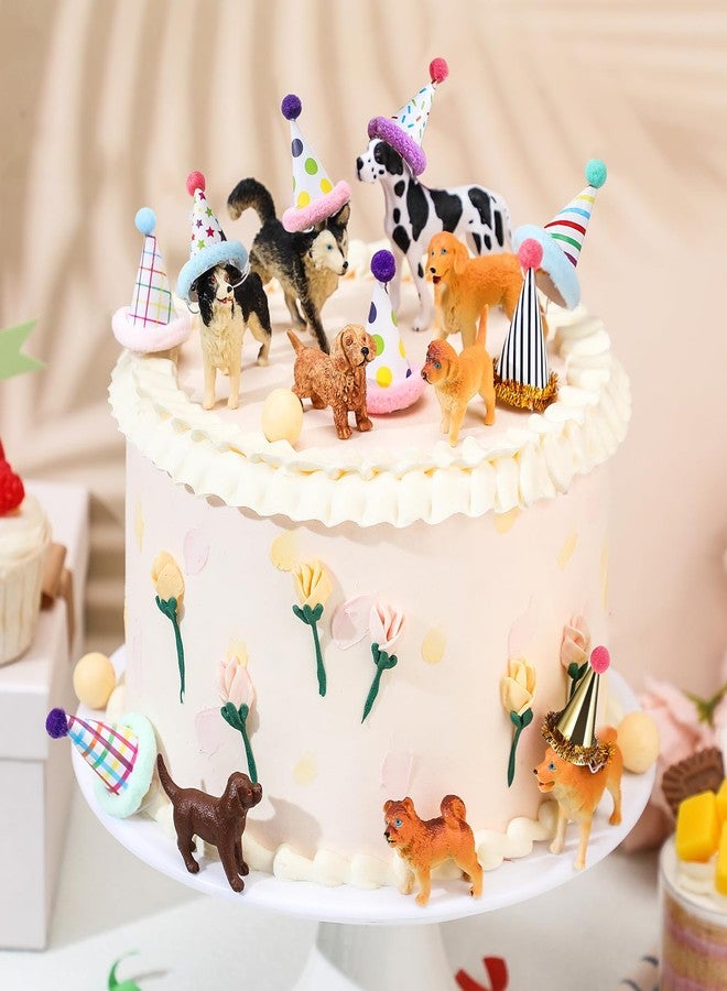 Colingmill 18 Pcs Dog Birthday Party Decorations Mini Birthday Hat Animal Figure Model Cake Toppers with Mini Hat for Birthday Party, Animals Themed Party - Image 2