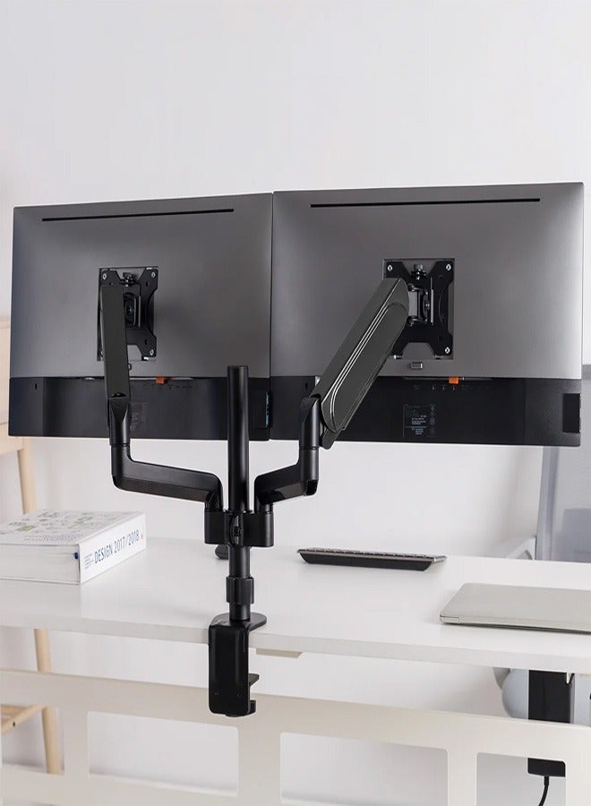 Skill Tech SH48 C024 Dual Monitor Pole-Mounted Gas Spring Monitor Arm for 17"-32" Screens, VESA 100x100, 9kg Load Capacity – Black - Image 2