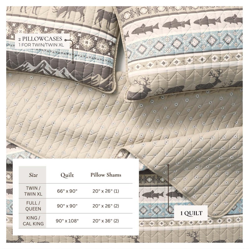 Great Bay Home 3-Piece Reversible Rustic Lodge Bedspread Quilt with 2 Shams. All-Season Quilt Set. (Full/Queen, Yosemite) - Image 5
