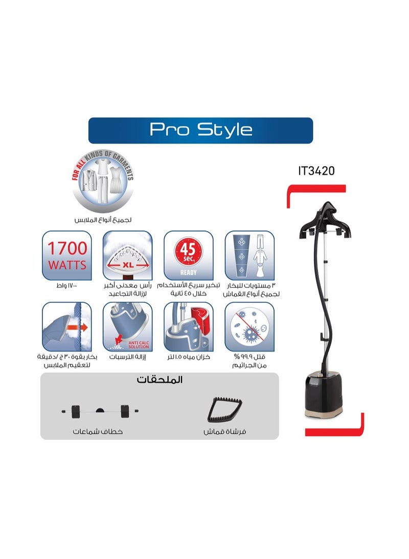 Tefal Pro Style Garment Steamer, 1700 W IT3420EG - Black/Beige 1.5 L 1700 W IT3420EG black - Image 3