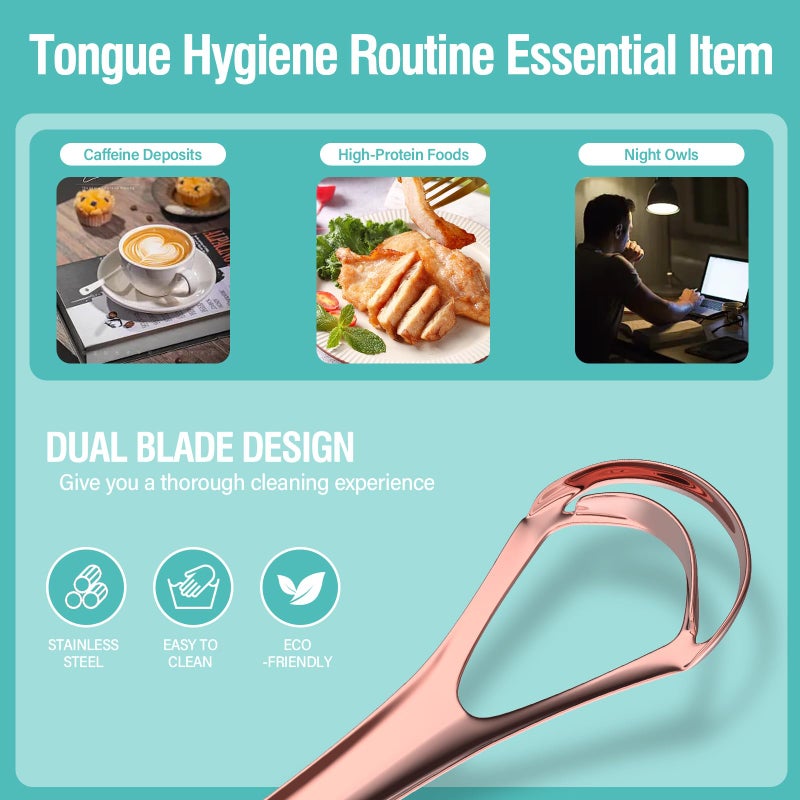 RONAVO Tongue Scraper for Adult with Thick Tongue Coating, Dual Scraper Design for Deep Clean Oral Care, Remove Bad Breath, for The Coffee Lover, Night Owls, Elderly, 2 Colors - Image 3