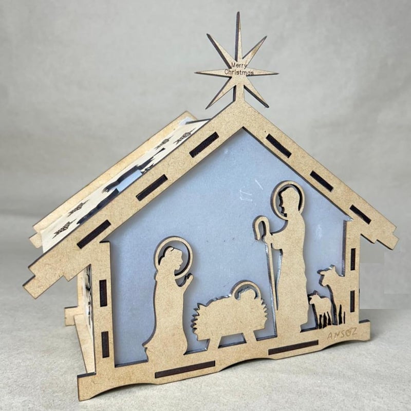 Ansoz Christmas Crib House Wooden Craft Kit – DIY Kudil Set with Nativity Scene – Big Size Crib Set for Christmas Decoration – 20 x 15 x 10 cm - Image 5