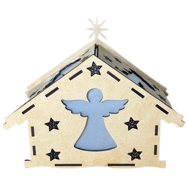 Ansoz Christmas Crib House Wooden Craft Kit – DIY Kudil Set with Nativity Scene – Big Size Crib Set for Christmas Decoration – 20 x 15 x 10 cm - Image 4