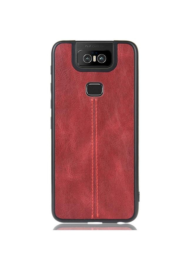 جرين تايجر جراب لهاتف Asus Zenfone 6 ZS630KL مقاوم للصدمات بنمط جلد البقر المخيط، مصنوع من مادة PC + PU + TPU  - Image 2