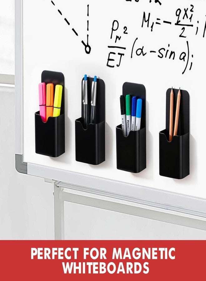 BEYGORM 4 Pack Magnetic Marker Holder for Whiteboard, Upgraded 1.5 mm Magnet Pen Cup Organizer for Dry Erase Markers, Pencils, Ideal for Classroom, Office, Refrigerator, and Locker (Black) - Image 4