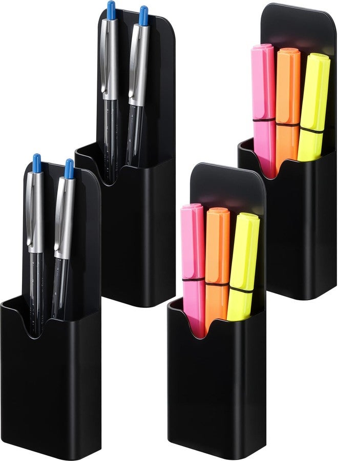 BEYGORM 4 Pack Magnetic Marker Holder for Whiteboard, Upgraded 1.5 mm Magnet Pen Cup Organizer for Dry Erase Markers, Pencils, Ideal for Classroom, Office, Refrigerator, and Locker (Black) - Image 1