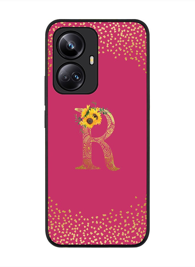 Stylizedd Cover for Realme 10 Pro Plus 5G Case , Rugged Black Slim fit Phone Cases Custom Monogram Initial Letter Mandala Floral Pattern Alphabet-R (Dark Pink Rose) - Image 1