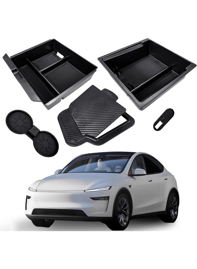 M.A&F's 5Pcs Center Console Organizer Tray for 2025 2026 Tesla Model Y Juniper & 2024-2026 Model 3 Highland, Armrest Hidden Drawer Storage Box Cup Holder, Model Y & Model 3 Accessories 2024 2025 2026 - Image 1