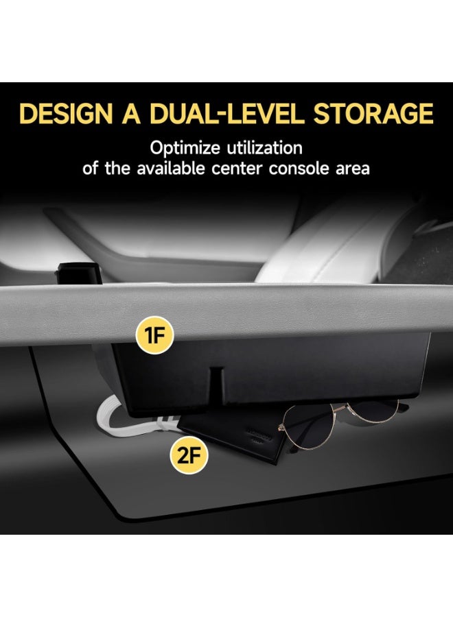 M.A&F's 5Pcs Center Console Organizer Tray for 2025 2026 Tesla Model Y Juniper & 2024-2026 Model 3 Highland, Armrest Hidden Drawer Storage Box Cup Holder, Model Y & Model 3 Accessories 2024 2025 2026 - Image 2