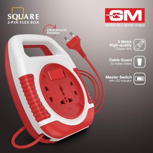 GM Modular 3040 Flex Box with 5 Meter Heavy Duty Cord, Universal 3-Pin Socket, Extension Board for Home and Office, Durable Shockproof Portable Design - Image 4