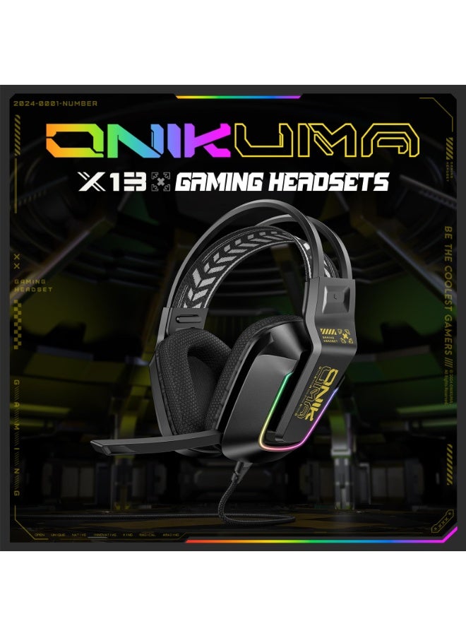onikuma Wired Gaming Headset with RGB Lighting, 50mm Drivers, Noise-Cancelling Mic, USB & 3.5mm Jack, Over-Ear PC Headphones for PS5, PS4, Xbox, Laptop, Phone – Comfortable Fit, Surround Sound (Wired-Black) - Image 2