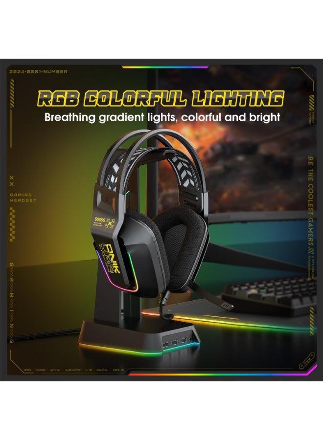 onikuma Wired Gaming Headset with RGB Lighting, 50mm Drivers, Noise-Cancelling Mic, USB & 3.5mm Jack, Over-Ear PC Headphones for PS5, PS4, Xbox, Laptop, Phone – Comfortable Fit, Surround Sound (Wired-Black) - Image 3