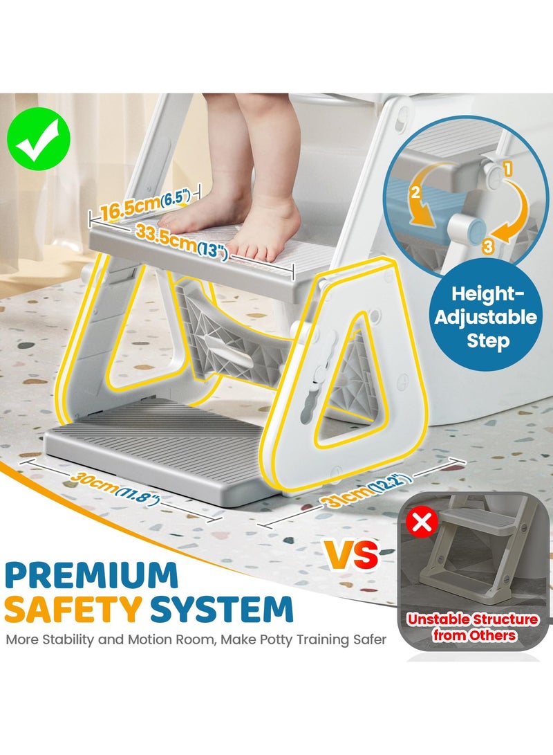 جوبيلين مقعد مرحاض للتدريب على استخدام النونية 2 في 1 مع كرسي مرحاض متدرج للطفل الصغير، مقعد نونية للتدريب على استخدام النونية للأطفال الأولاد والبنات مع واقي من الرذاذ ووسادة مضادة للانزلاق، سلم قابل للتعديل وارتفاع مقعد النونية، رمادي - Image 2