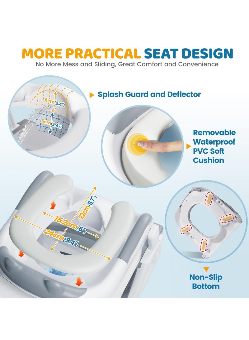 جوبيلين مقعد مرحاض للتدريب على استخدام النونية 2 في 1 مع كرسي مرحاض متدرج للطفل الصغير، مقعد نونية للتدريب على استخدام النونية للأطفال الأولاد والبنات مع واقي من الرذاذ ووسادة مضادة للانزلاق، سلم قابل للتعديل وارتفاع مقعد النونية، رمادي - Image 4