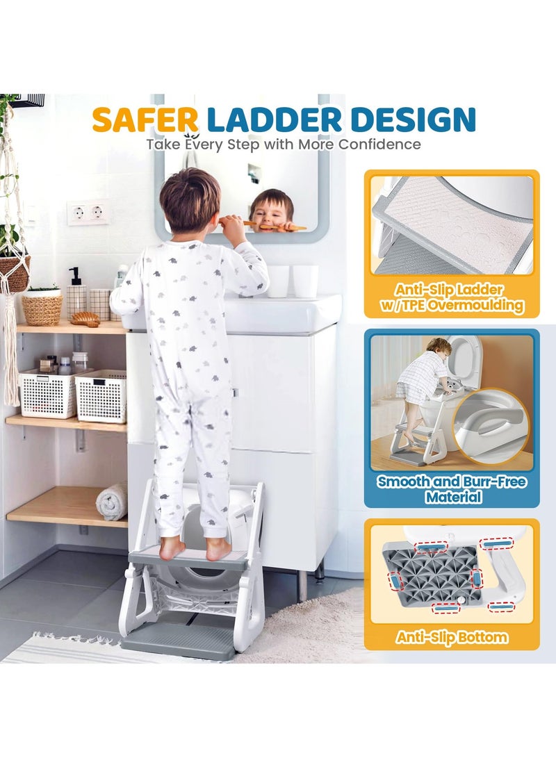 جوبيلين مقعد مرحاض للتدريب على استخدام النونية 2 في 1 مع كرسي مرحاض متدرج للطفل الصغير، مقعد نونية للتدريب على استخدام النونية للأطفال الأولاد والبنات مع واقي من الرذاذ ووسادة مضادة للانزلاق، سلم قابل للتعديل وارتفاع مقعد النونية، رمادي - Image 5