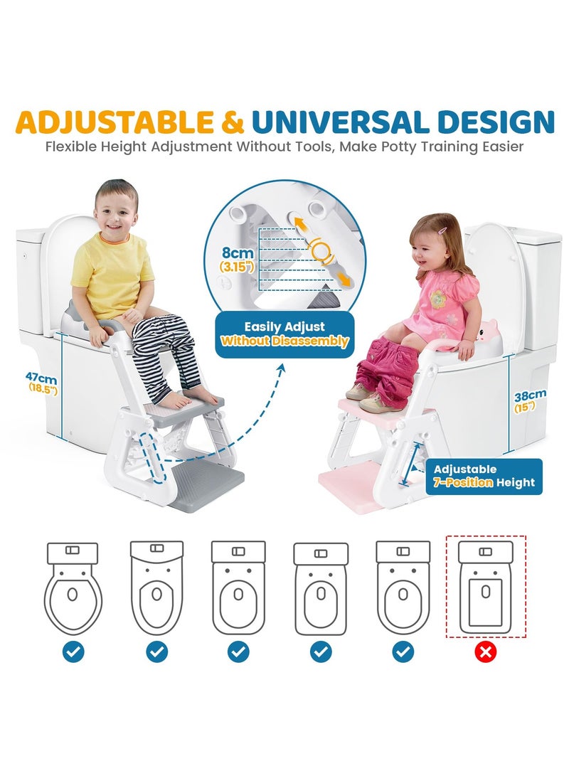 جوبيلين مقعد مرحاض للتدريب على استخدام النونية 2 في 1 مع كرسي مرحاض متدرج للطفل الصغير، مقعد نونية للتدريب على استخدام النونية للأطفال الأولاد والبنات مع واقي من الرذاذ ووسادة مضادة للانزلاق، سلم قابل للتعديل وارتفاع مقعد النونية، رمادي - Image 3