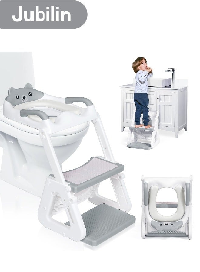 جوبيلين مقعد مرحاض للتدريب على استخدام النونية 2 في 1 مع كرسي مرحاض متدرج للطفل الصغير، مقعد نونية للتدريب على استخدام النونية للأطفال الأولاد والبنات مع واقي من الرذاذ ووسادة مضادة للانزلاق، سلم قابل للتعديل وارتفاع مقعد النونية، رمادي - Image 1