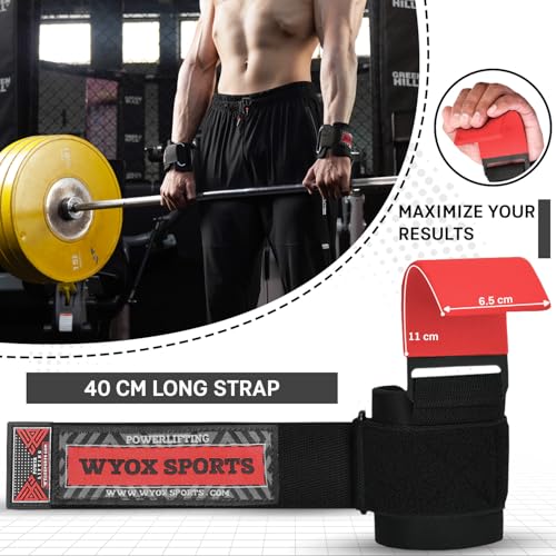 WYOX Weight Lifting Hooks for Men & Women (Pair) – Heavy Duty Wrist Support Straps with Hooks for Deadlifts, Pull Ups, Shrugs – Gym Lifting Straps with Grip Assist for Weightlifting & Strength Training - Image 3