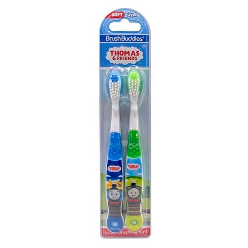 Brush Buddies Thomas and Friends Kids Toothbrush Twin Pack Manual Toothbrushes for Toddlers and Children Soft Bristles Character Toothbrush for Boys and Girls Ages 3 Plus Green and Blue - Image 1