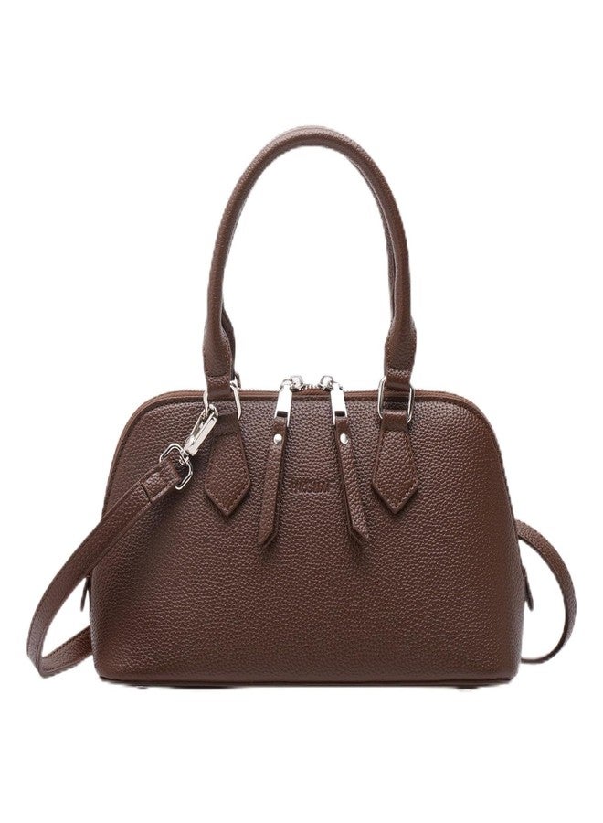 Caitina Women's Top Handle Crossbody Bags PU Leather Satchel Bags with Detachable Strap Purse for Women Red Brown - Image 1