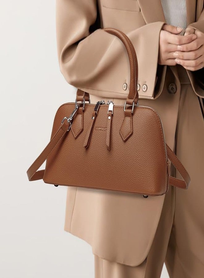 Caitina Women's Top Handle Crossbody Bags PU Leather Satchel Bags with Detachable Strap Purse for Women Red Brown - Image 2