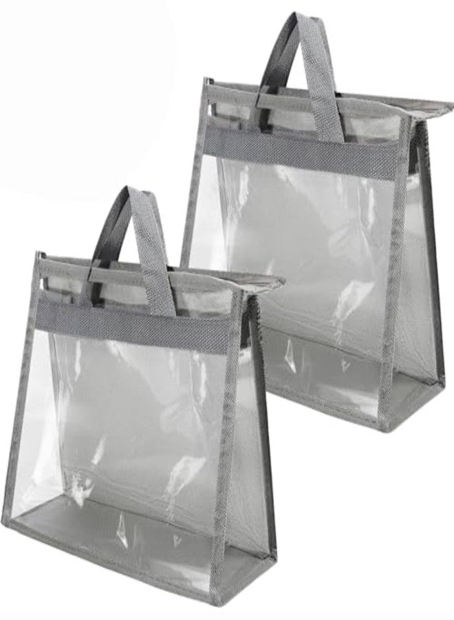 Bgtecho 2 Pcs Dust Bags for Handbags, Transparent Purse Protector Bag, Clear Handbag Storage Organizer for Closet, Dust Bag Handbag Purse Storage with Zipper and Handle, Grey, XL Size - Image 1