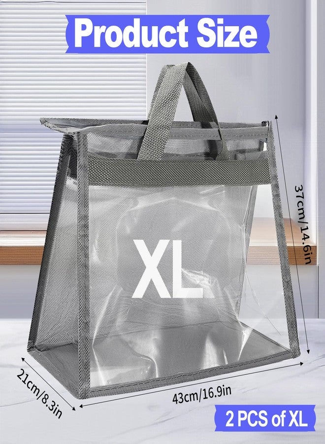 Bgtecho 2 Pcs Dust Bags for Handbags, Transparent Purse Protector Bag, Clear Handbag Storage Organizer for Closet, Dust Bag Handbag Purse Storage with Zipper and Handle, Grey, XL Size - Image 2