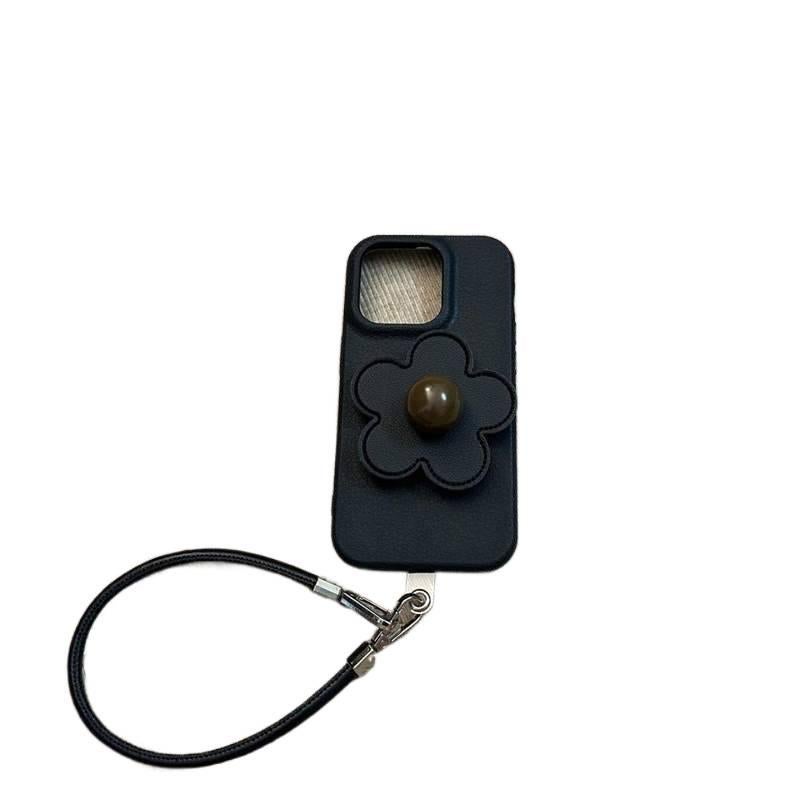 BB غطاء واقي بسيليكون لـ iPhone 17 / 17 Air / 17 Pro / 17 Pro Max مع حماية من السقوط وحامل قابل للطي مع مقاوم للصدمات مع نقشة زهور مع ملمس جلدي باللون أسود بوظيفة حامل بتصميم زهري من. - Image 1
