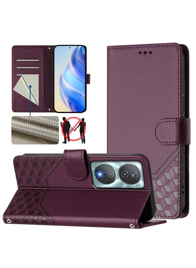 Green Tiger Case For Honor 90 Smart 5G / X7b 5G / 4G Honeycomb Embossing RFID Leather Phone Case - Image 1