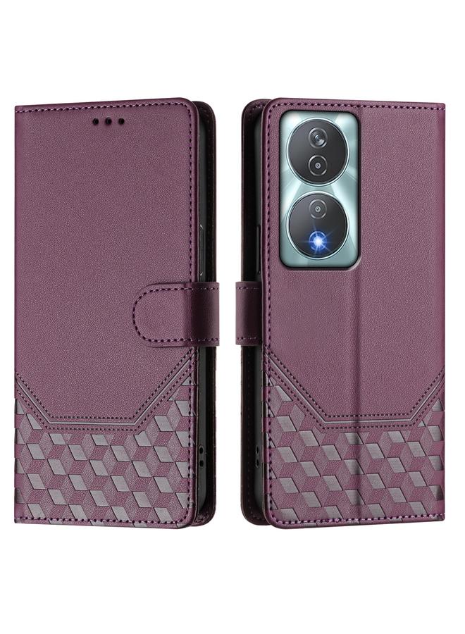 Green Tiger Case For Honor 90 Smart 5G / X7b 5G / 4G Honeycomb Embossing RFID Leather Phone Case - Image 2