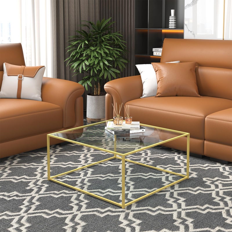 Easy Paws Glass Coffee Table Modern Center Table,Minimalist Coffee Table Sofa Side Tea Table for Living Room,Tempered Glass-top with Sturdy Metal Frame, Easy Assembly,26.4 x 26.4 x 15.7 Inches, Gold - Image 5