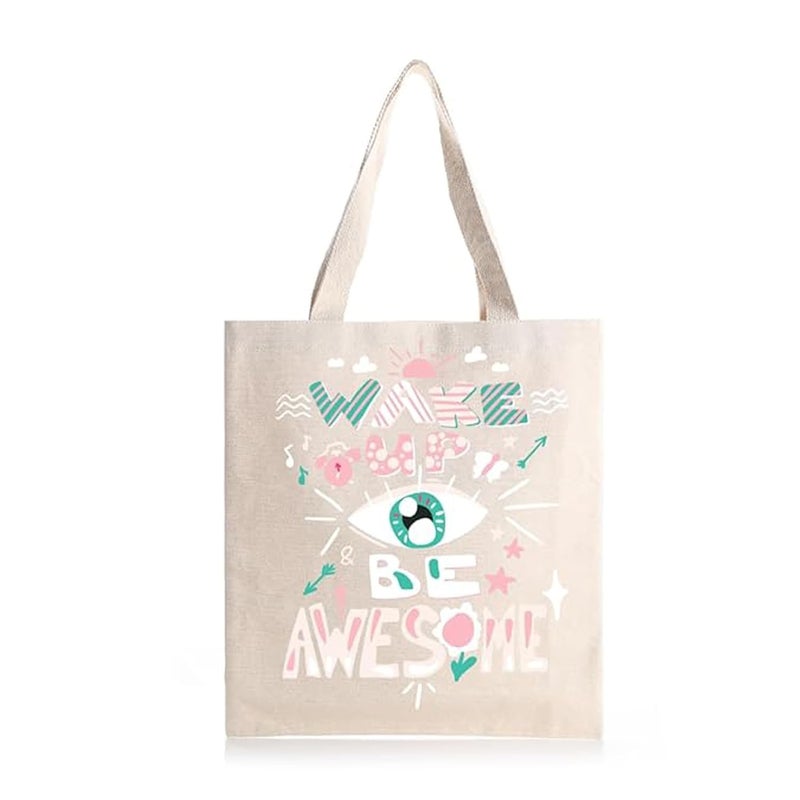 STRUTT Foldable Canvas Tote Bag for Women, Tote Bag for College Girls,100% Organic Cotton Reusable Shopping Bag for Grocery, Eco-Friendly Multi-Purpose Bag for Travel & Daily Use - Awesome - Image 1