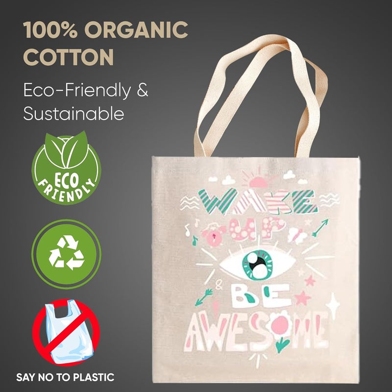 STRUTT Foldable Canvas Tote Bag for Women, Tote Bag for College Girls,100% Organic Cotton Reusable Shopping Bag for Grocery, Eco-Friendly Multi-Purpose Bag for Travel & Daily Use - Awesome - Image 5