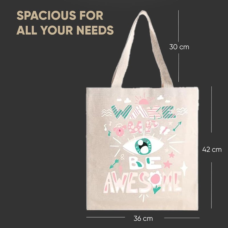 STRUTT Foldable Canvas Tote Bag for Women, Tote Bag for College Girls,100% Organic Cotton Reusable Shopping Bag for Grocery, Eco-Friendly Multi-Purpose Bag for Travel & Daily Use - Awesome - Image 4