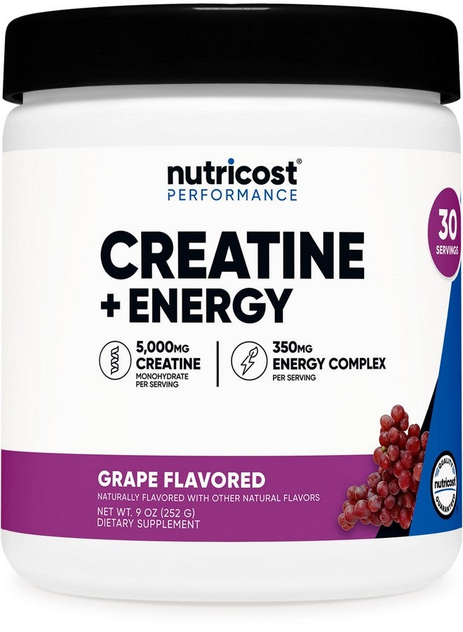 Nutricost Creatine + Energy 30 Servings (Grape Flavored) - 5,000mg Creatine Monohydrate + 350mg Energy Complex Per Serving - Image 1