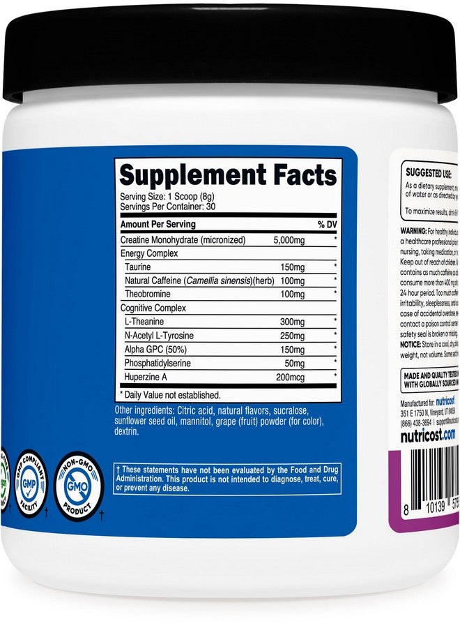 Nutricost Creatine + Energy 30 Servings (Grape Flavored) - 5,000mg Creatine Monohydrate + 350mg Energy Complex Per Serving - Image 5
