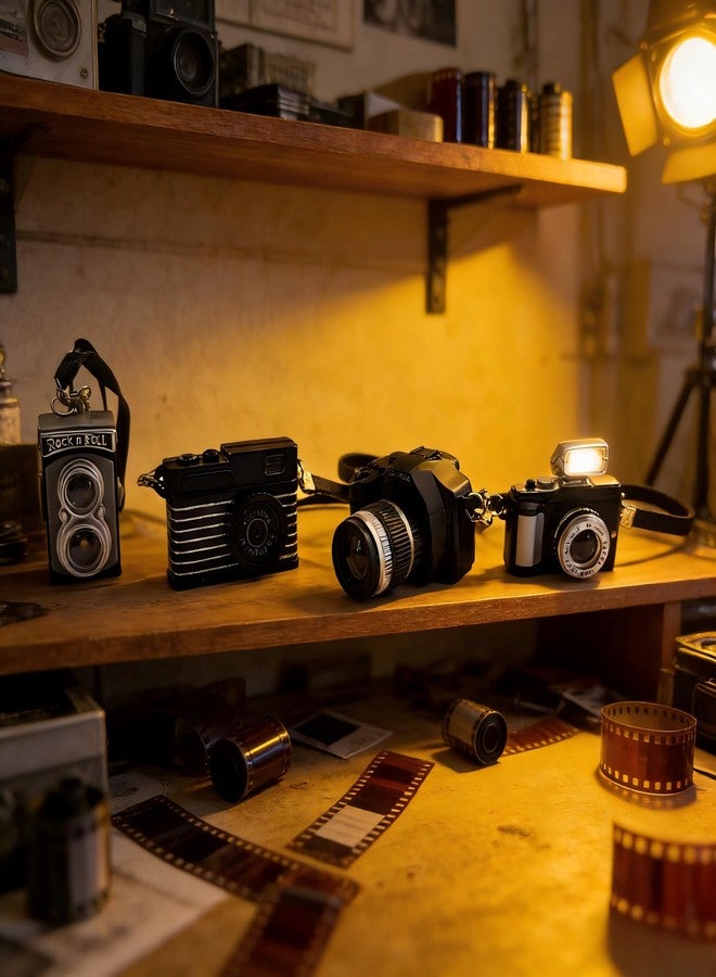 HYSTYLE 4 Pcs Miniature Camera 1:4 Scale Mini SLR Camera Model Mini Dollhouse Vintage Camera Model for Dollhouse Decoration Accessories Photography Props - Image 3