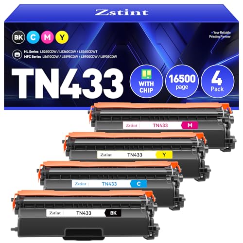 Zstint TN433 Toner Cartridge 4-Pack Compatible Replacement for Brother TN-433 TN431 TN436 MFC-L8900CDW MFC-L8690CDW HL-L8360CDW HL-L8260CDW MFC-L8610CDW MFC-L8905CDW MFC-L9570CDW HL-L8360CDWT Printer Set Ink - Image 1